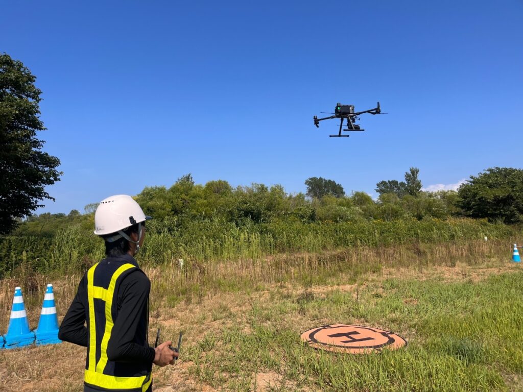 DJIの最新型業務用ドローン M350RTK + 写真測量飛行ミッション用カメラ P1を使用し測量を行いました。