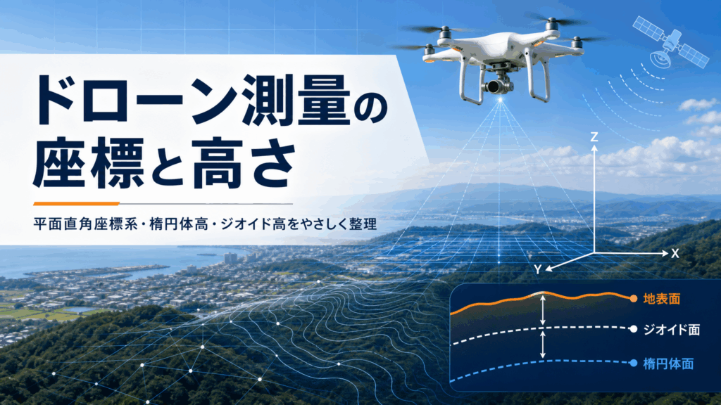 ドローン測量の座標と高さをやさしく整理｜平面直角座標系・楕円体高・ジオイド高・RTK/PPKの考え方