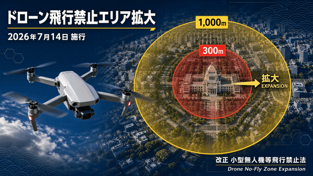 【2026年7月14日施行】ドローン飛行禁止エリアが1,000mに拡大！警察庁の最新規制とDJIの安全機能を初心者向けに徹底解説