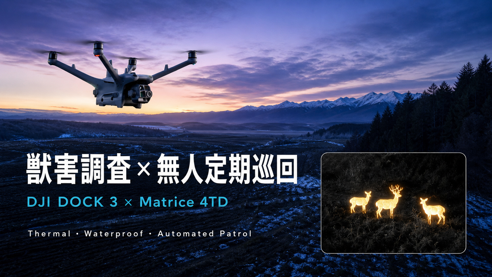 北海道の獣害調査を変える、DJI DOCK 3 × Matrice 4TDによる無人定期巡回―サーマル×防水×自動化で、シカ・クマ被害の現場に何ができるのか―